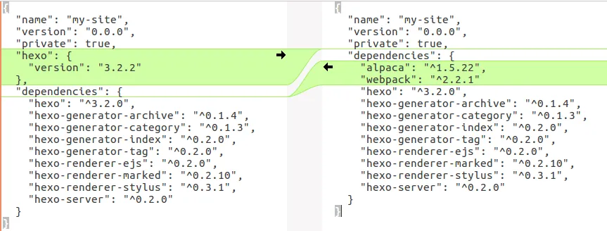 Hexo package.json diff